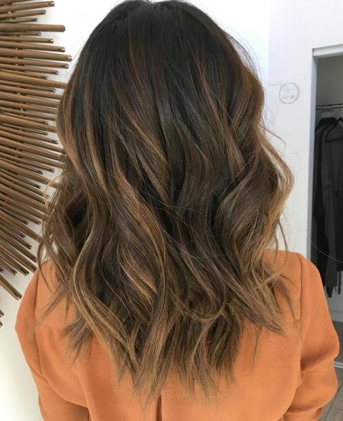 Medium Black to Toffee Balayage Hairstyle for Thick Hair