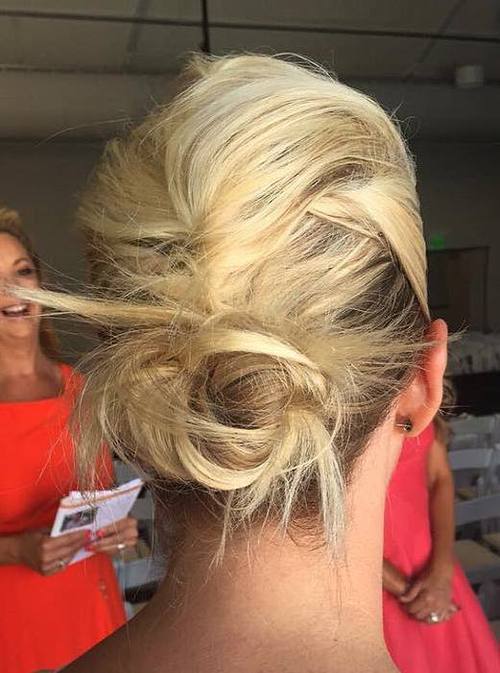 Medium White Blonde Twisted Low Bun Updo for Wedding