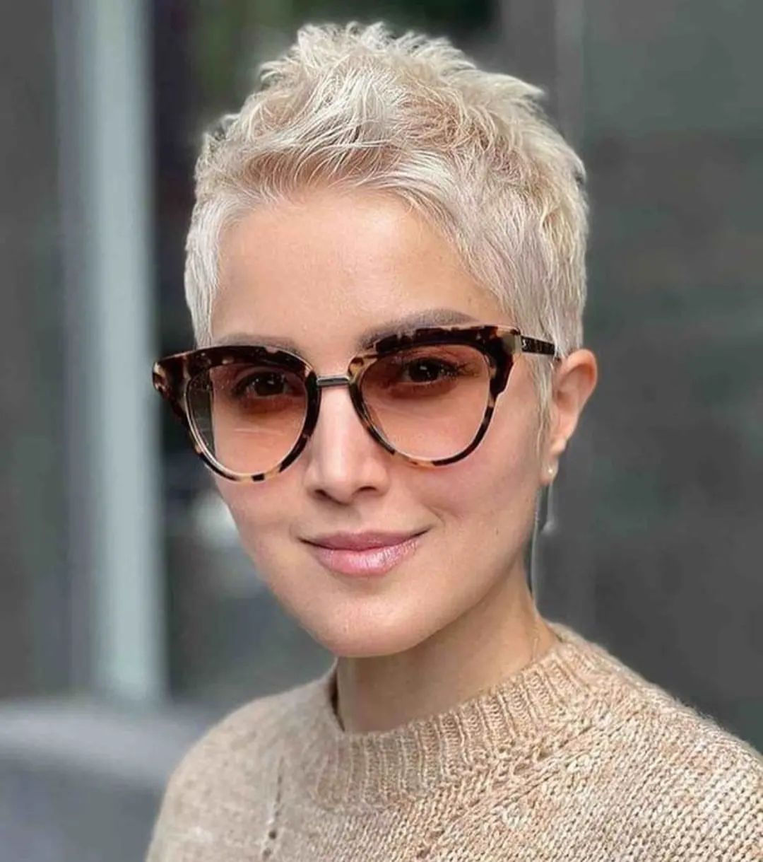 short pixie cut with sunglasses