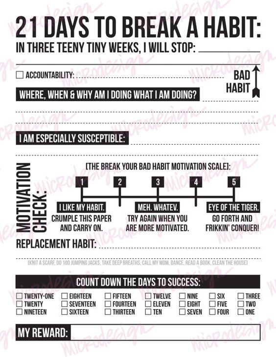 21 days to break a bad habit printable pdf sheet by microdesign, .00