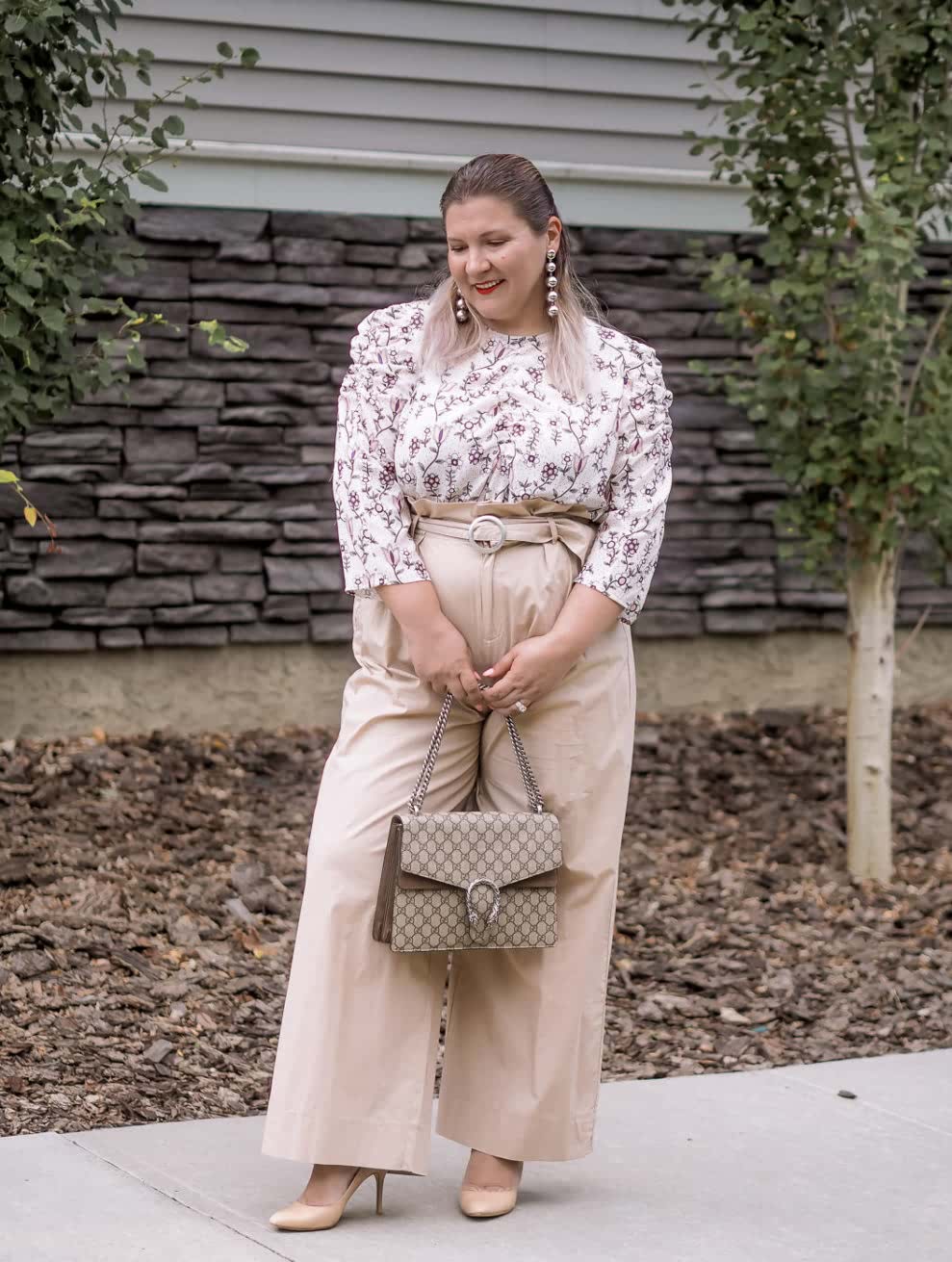 Plus size PAPER BAG PANTS FLOWER TOP