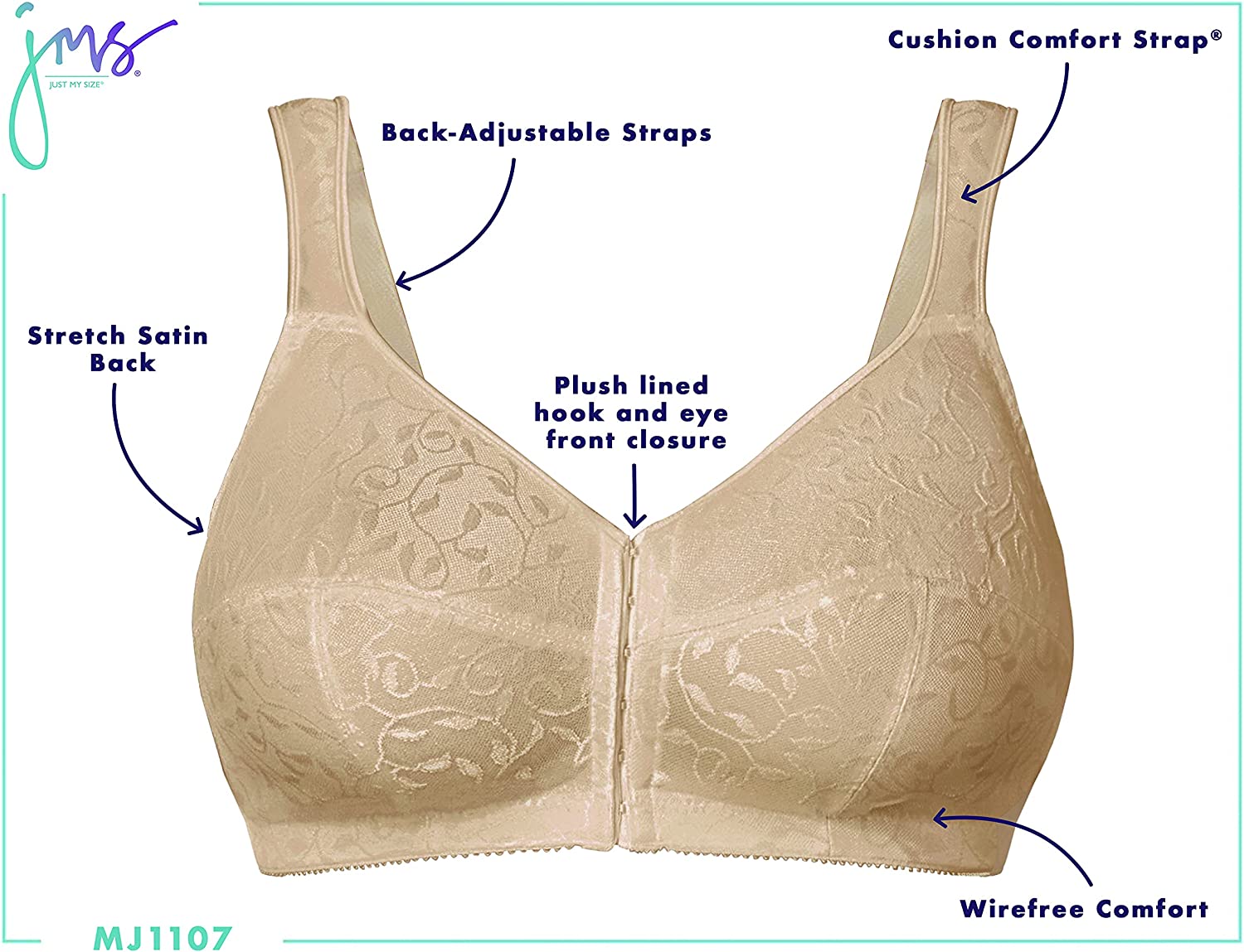 JUST MY SIZE - Women\'s Easy-on Front-Close Wire-free Bra