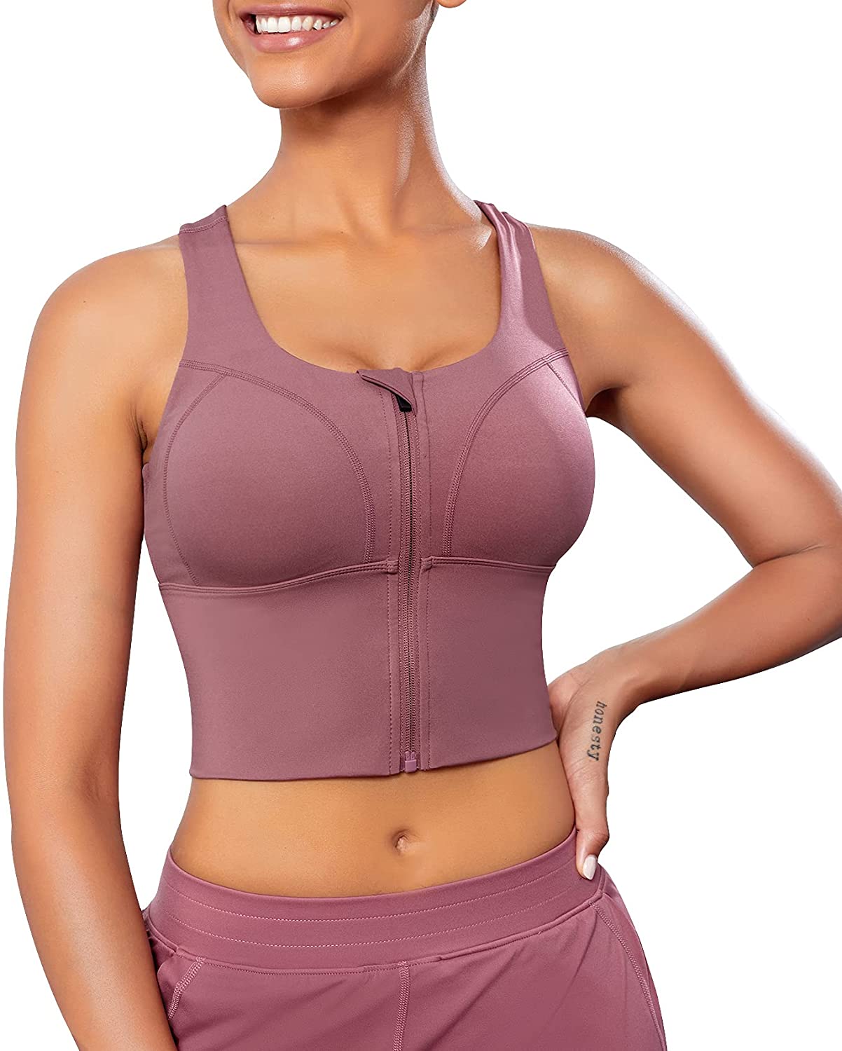 IHHCOXK – Women’s Zip-front Longline Sports Bra & Fitness Top