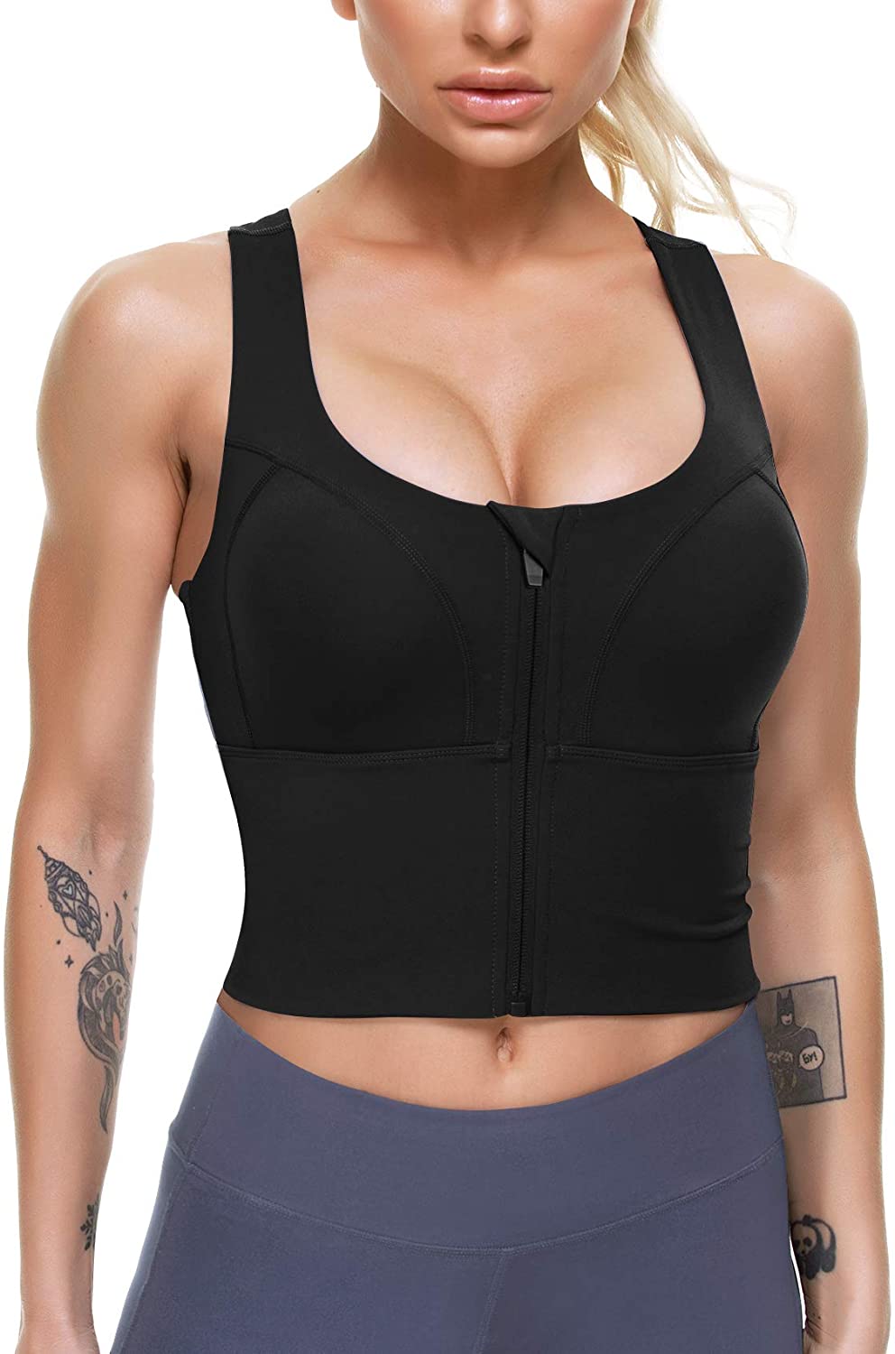 IHHCOXK – Women’s Zip-front Longline Sports Bra & Fitness Top