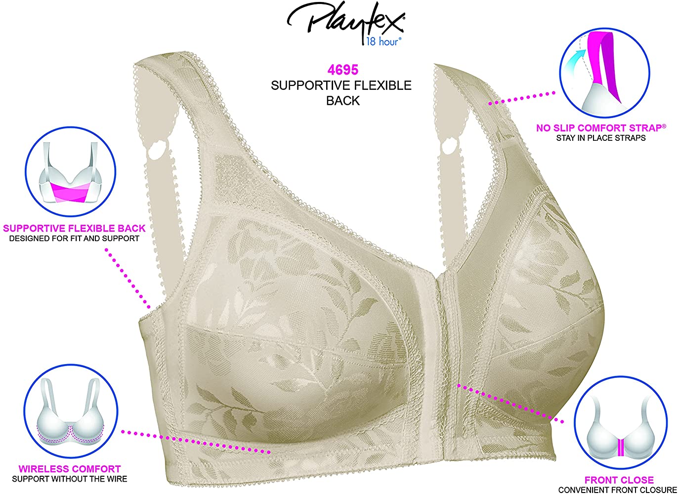 Playtex - Women\'s 18-Hour Front-Close Wire-free Bra with Flex Back