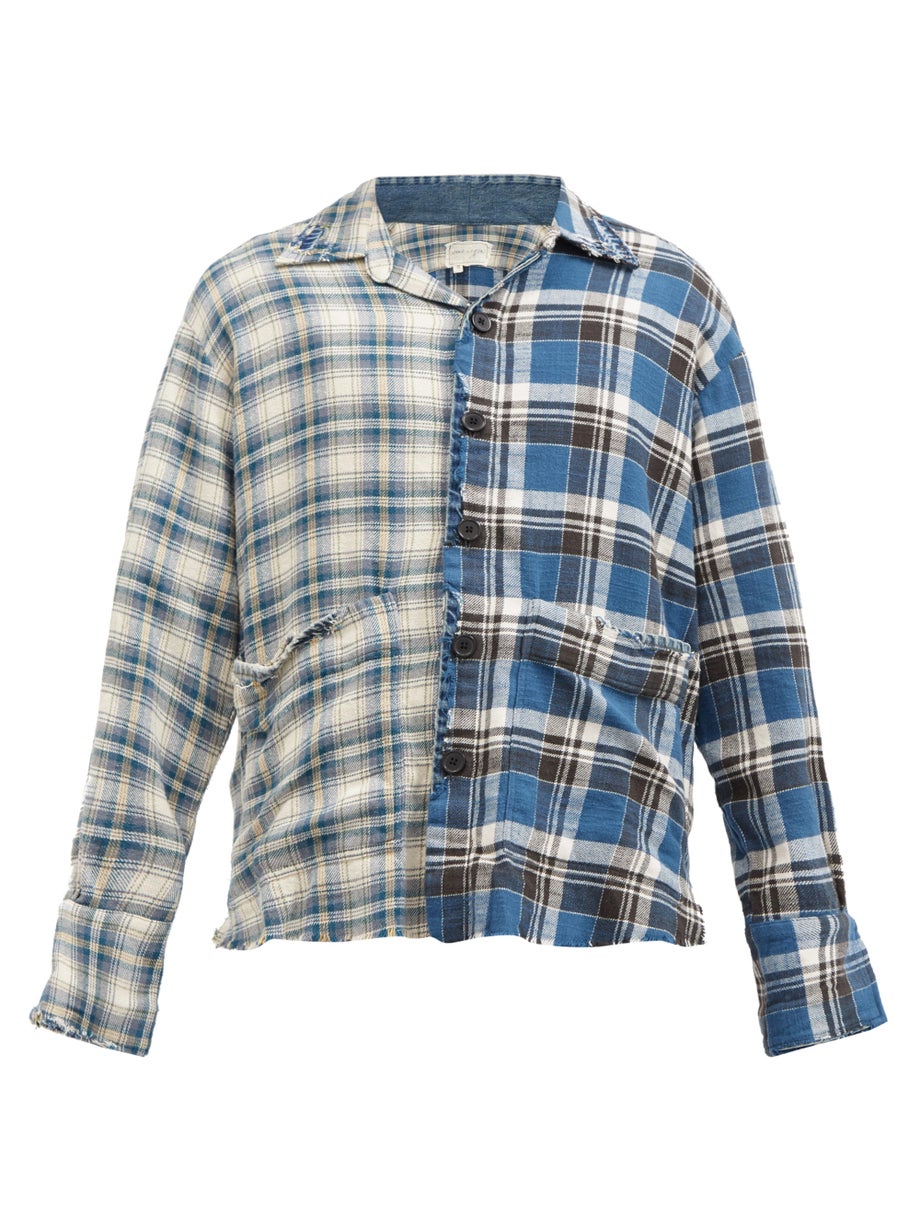 Blue Boxy Studio deconstructed plaid cotton shirt | Greg Lauren | MATCHESFASHION AU