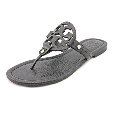 Tory Burch Miller Tumbled Leather Sandal (6.5, Black)