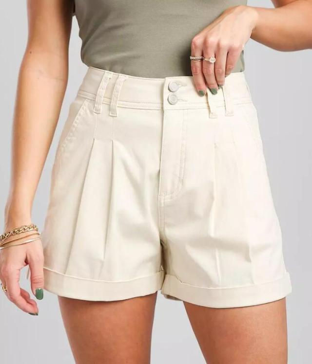 High Rise Pleated Stretch Cuffed Short